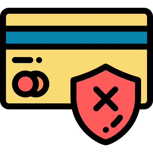Credit card with shield with X.