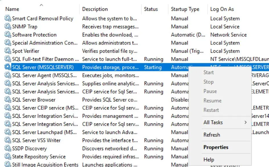 SQL SERVER - Why SQL Server Service is Stuck in Starting / Change Pending State?