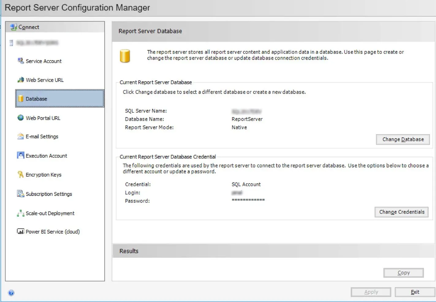 Report Server Database Configuration Manager.