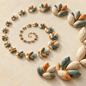 Seed clusters grow outward into a cumulative spiral