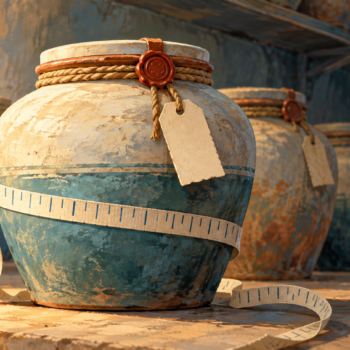 The newest sealed backup jar stands before older archives with a measuring ribbon