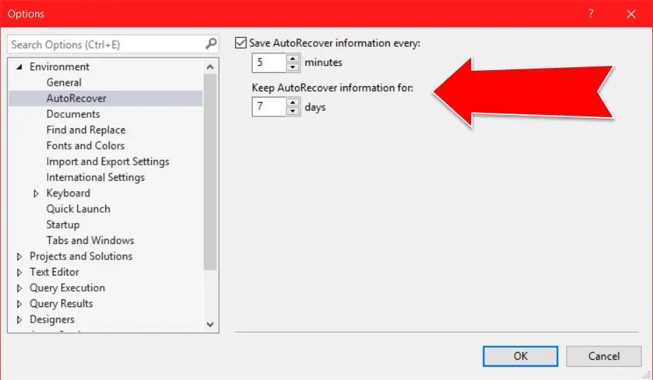 AutoRecover Information Setting.