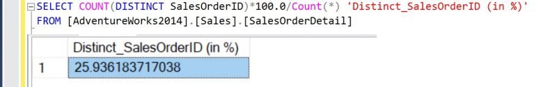 Original AdventureWorks2014 distinct SalesOrderID ratio result