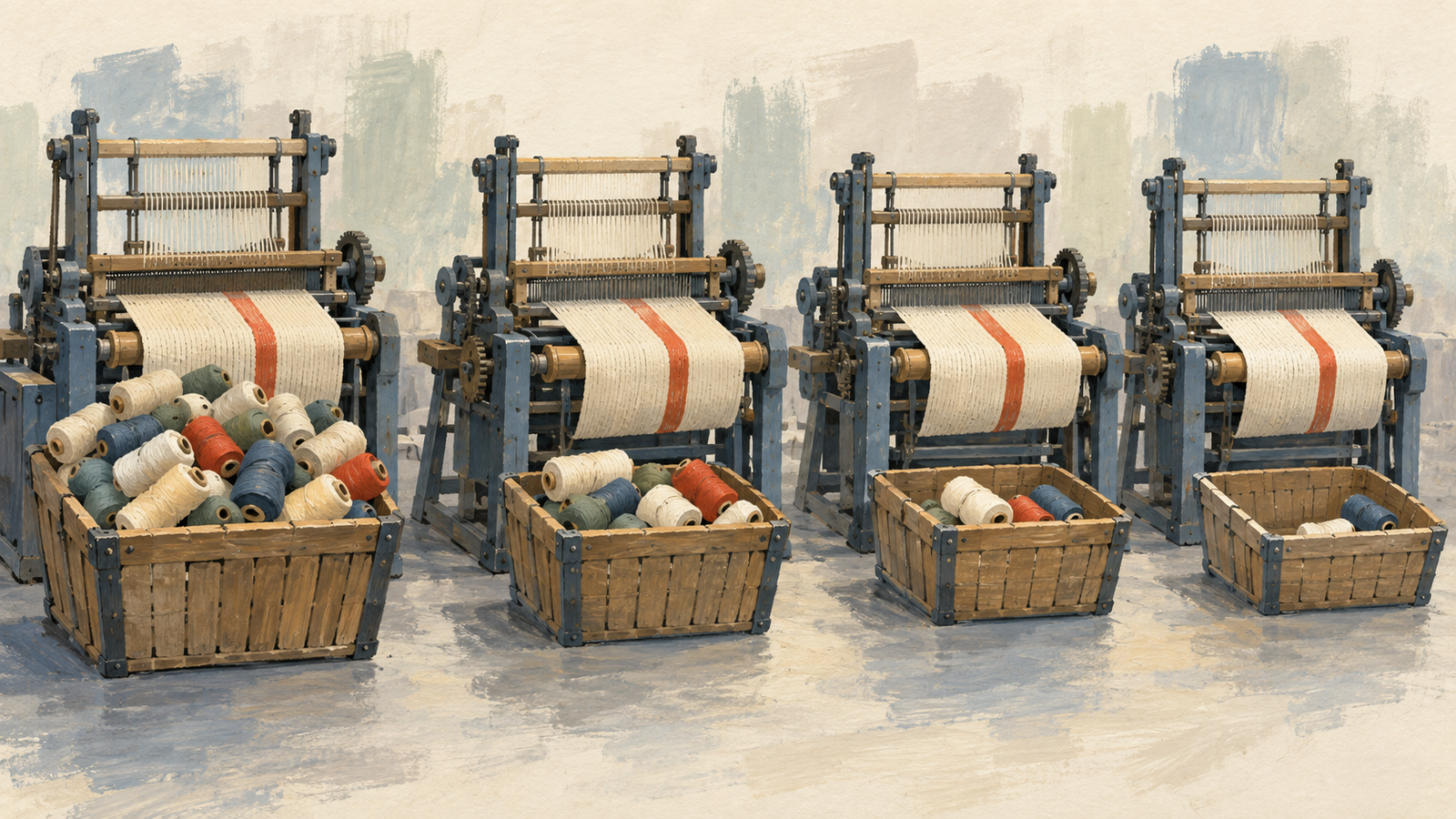 Loom stations have different amounts of waiting work in their baskets