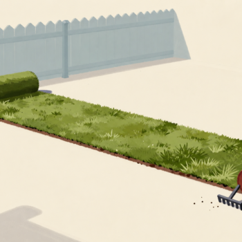 Ready-to-lay turf beside ground being prepared by hand tools