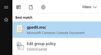 Original Windows search result for gpedit.msc