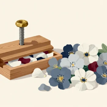 A wooden flower press compresses flowers between its boards
