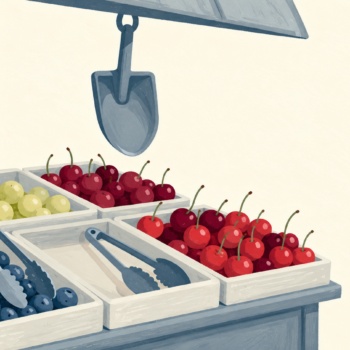 Tongs select individual fruit while a shovel would scoop everything