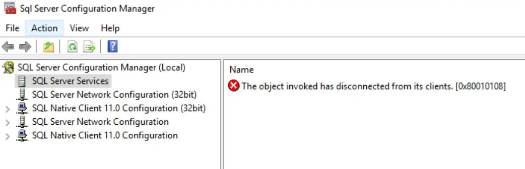 SQL Server Configuration Manager error.