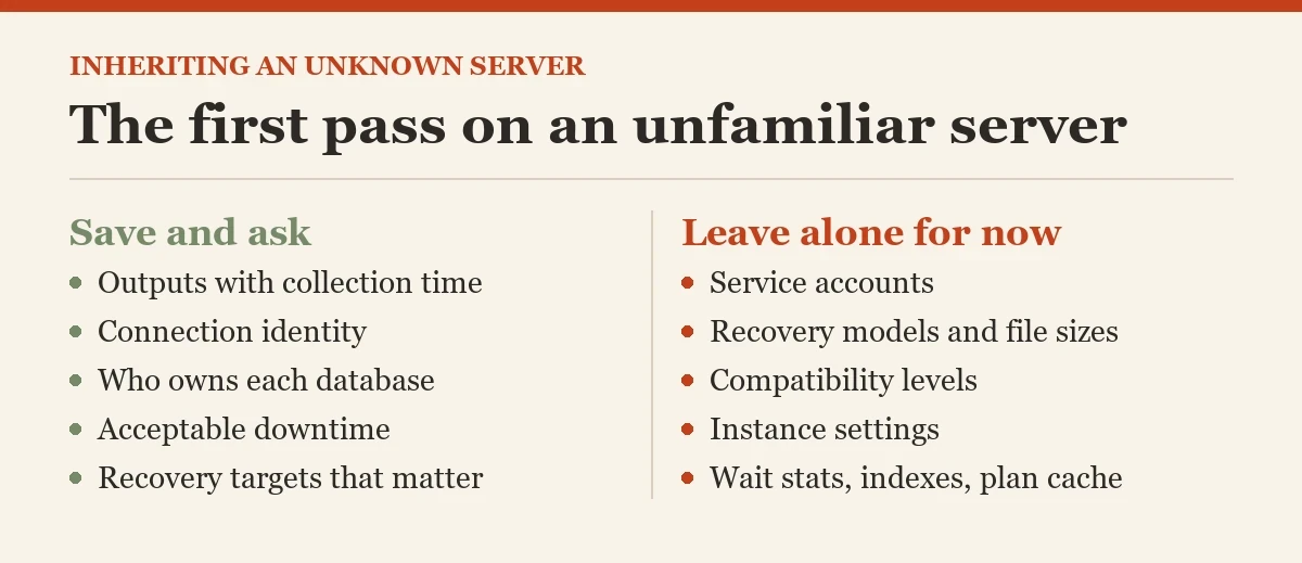 The first pass on an unfamiliar server: a checklist on the unfamiliar SQL Server