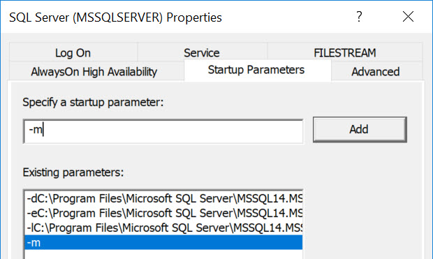 Original Startup Parameters dialog shows minus m added