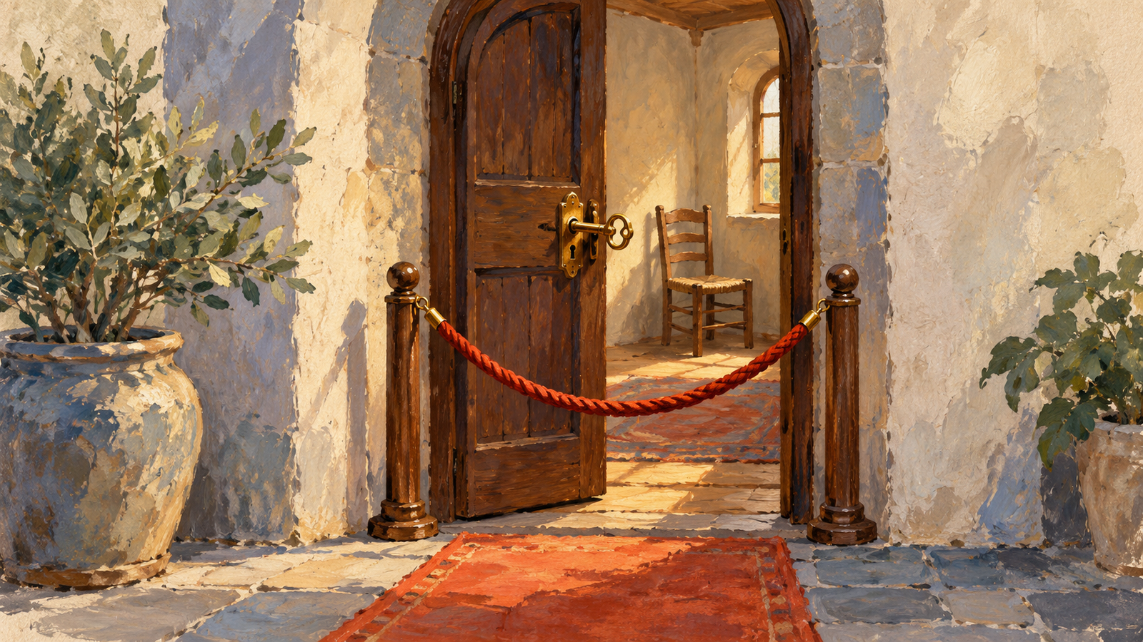 A narrow maintenance entrance opens to one available chair