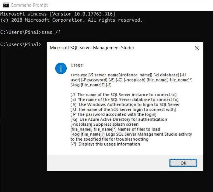 SSMS help window.