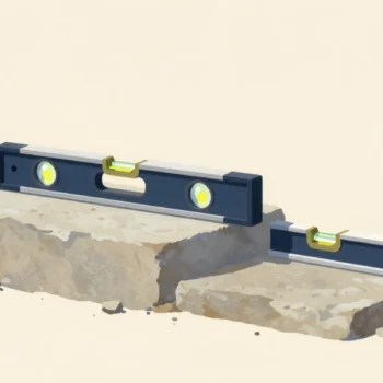 Two spirit levels on stone steps, one bubble centered on the new step, one off on the old