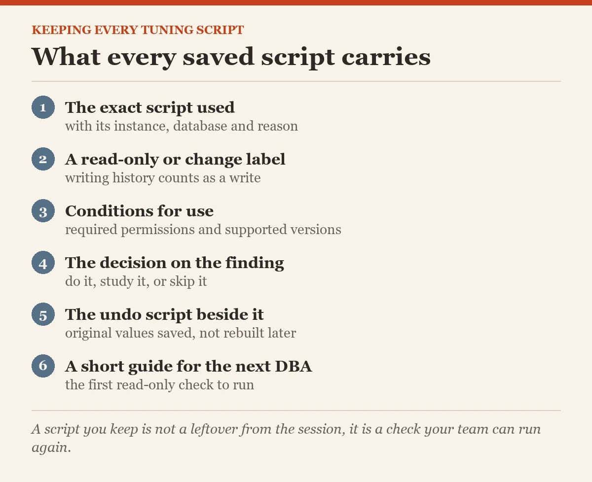 What every saved script carries: a checklist on the performance tuning scripts