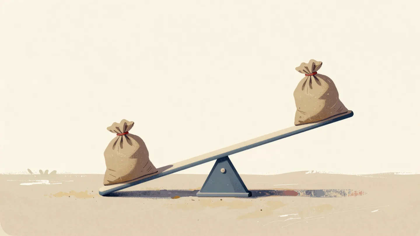 Different weighted bags balance on a simple beam, illustrating cost comparison