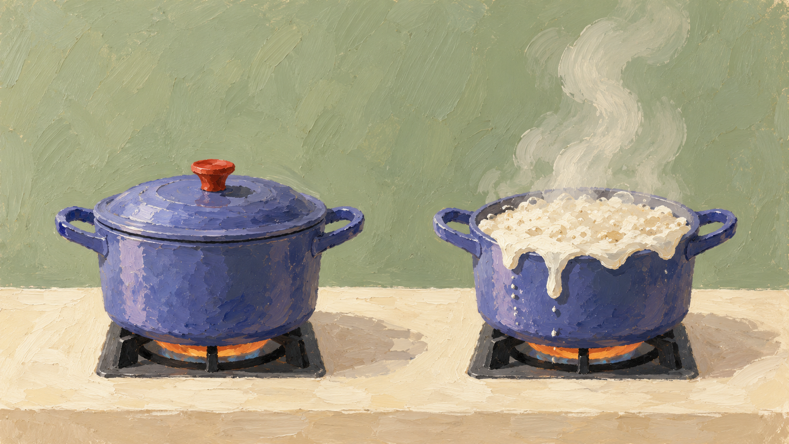 Two similar cooking pots behave differently under different conditions