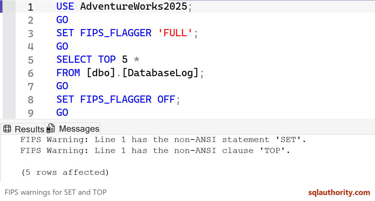Complete SQL and FIPS warnings