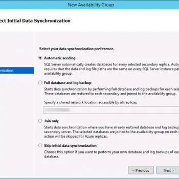 SQL Server Initial Data Synchronization Tool Window.