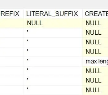 Table with SQL Server Data Types.