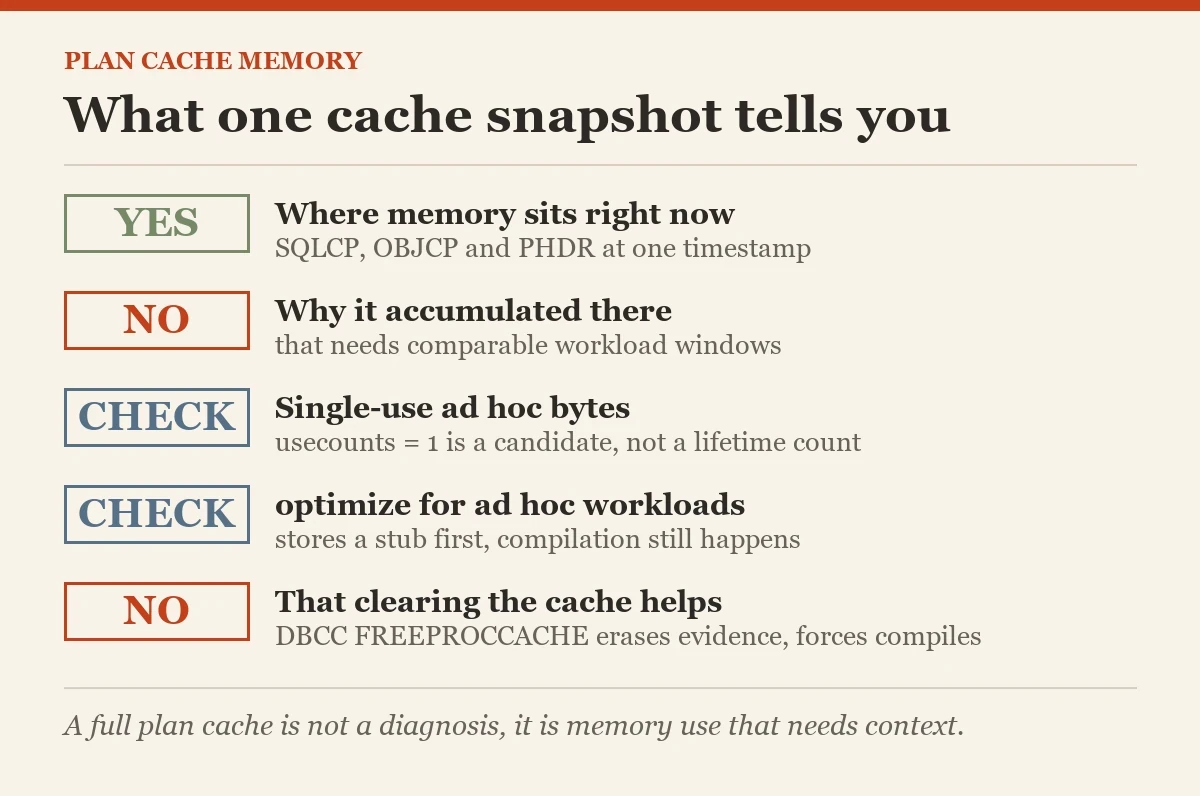 What one cache snapshot tells you: a checklist on the plan cache memory