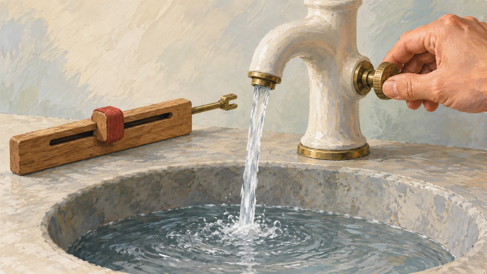 A disconnected slider beside a faucet whose own knob still controls the water