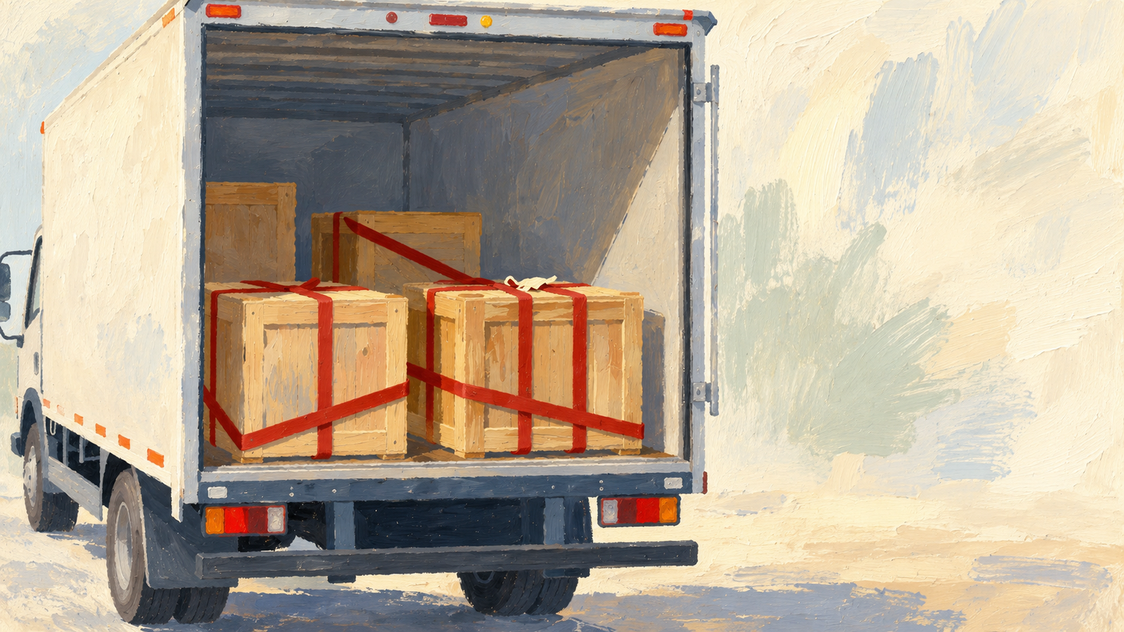 Crates are held firmly inside a vehicle by cargo straps
