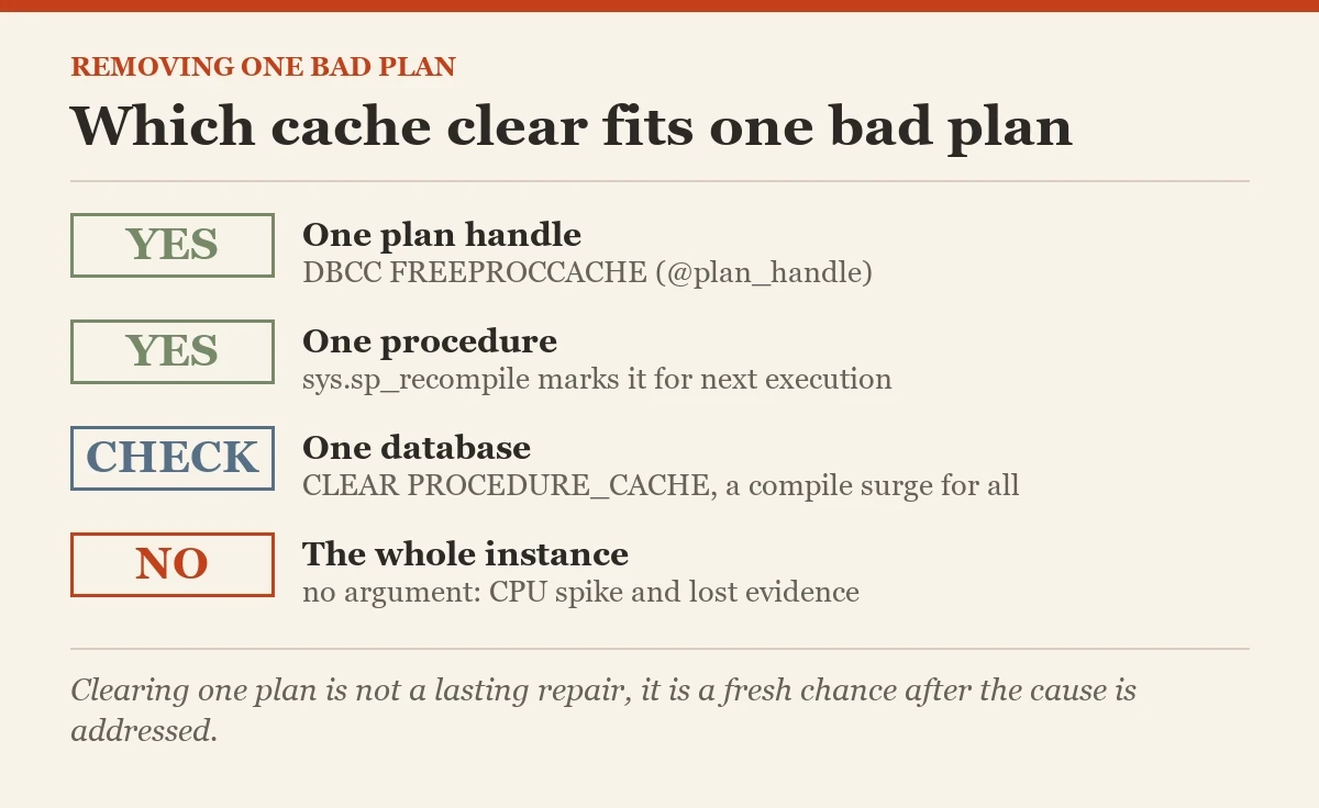 Which cache clear fits one bad plan: a checklist on the bad plan from cache