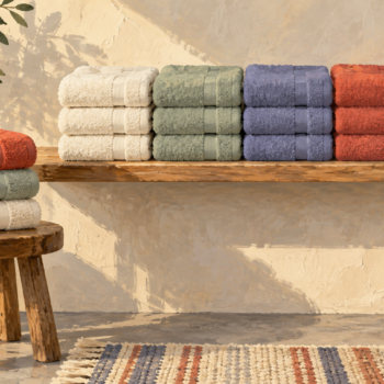 The first group of towels is set aside while the remaining sequence stays on its shelf