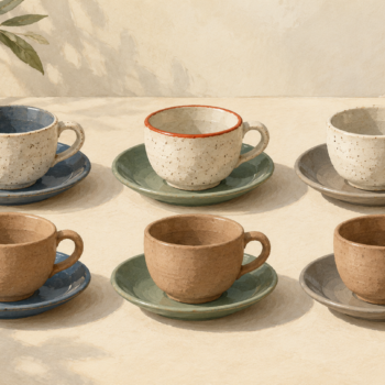 Two kinds of cups paired with three kinds of saucers form every combination