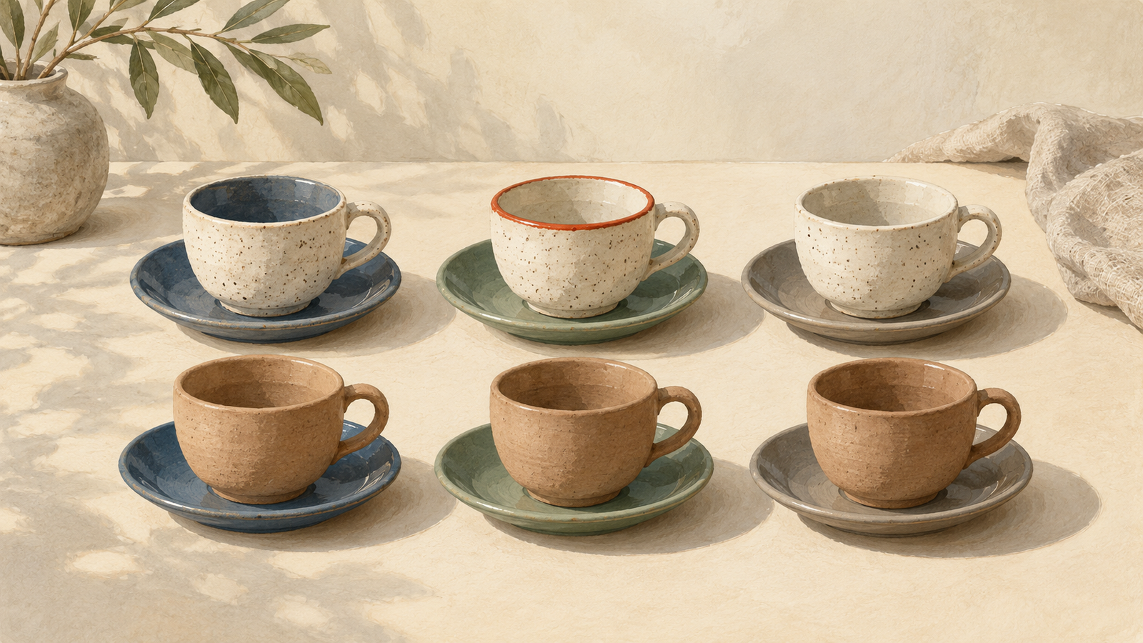Two kinds of cups paired with three kinds of saucers form every combination