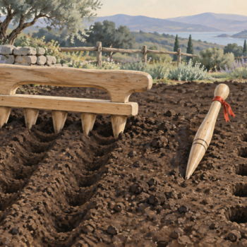 A multi-hole planting tool and a single-hole dibber offer two ways to process a row