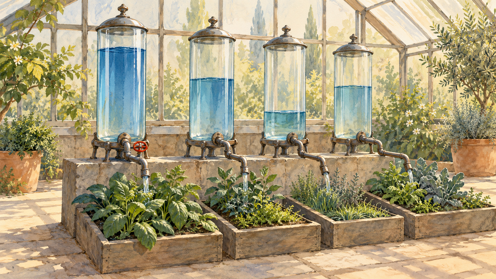 Four greenhouse water reservoirs show different levels of resource use