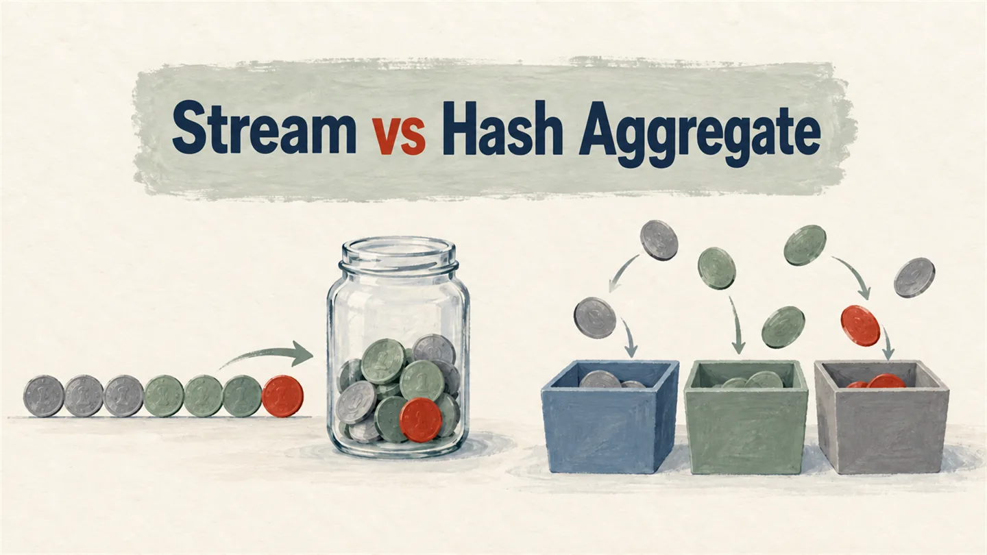 Illustrated cover: Stream vs Hash Aggregate