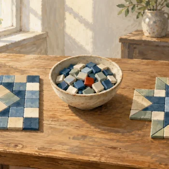 One bowl of tiles supplies two distinct mosaic arrangements