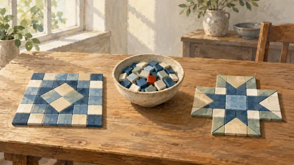 One bowl of tiles supplies two distinct mosaic arrangements
