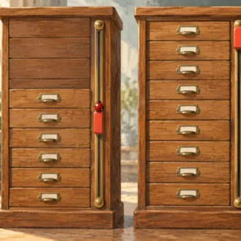 Two cabinets show a scrollbar starting in the middle and at the top