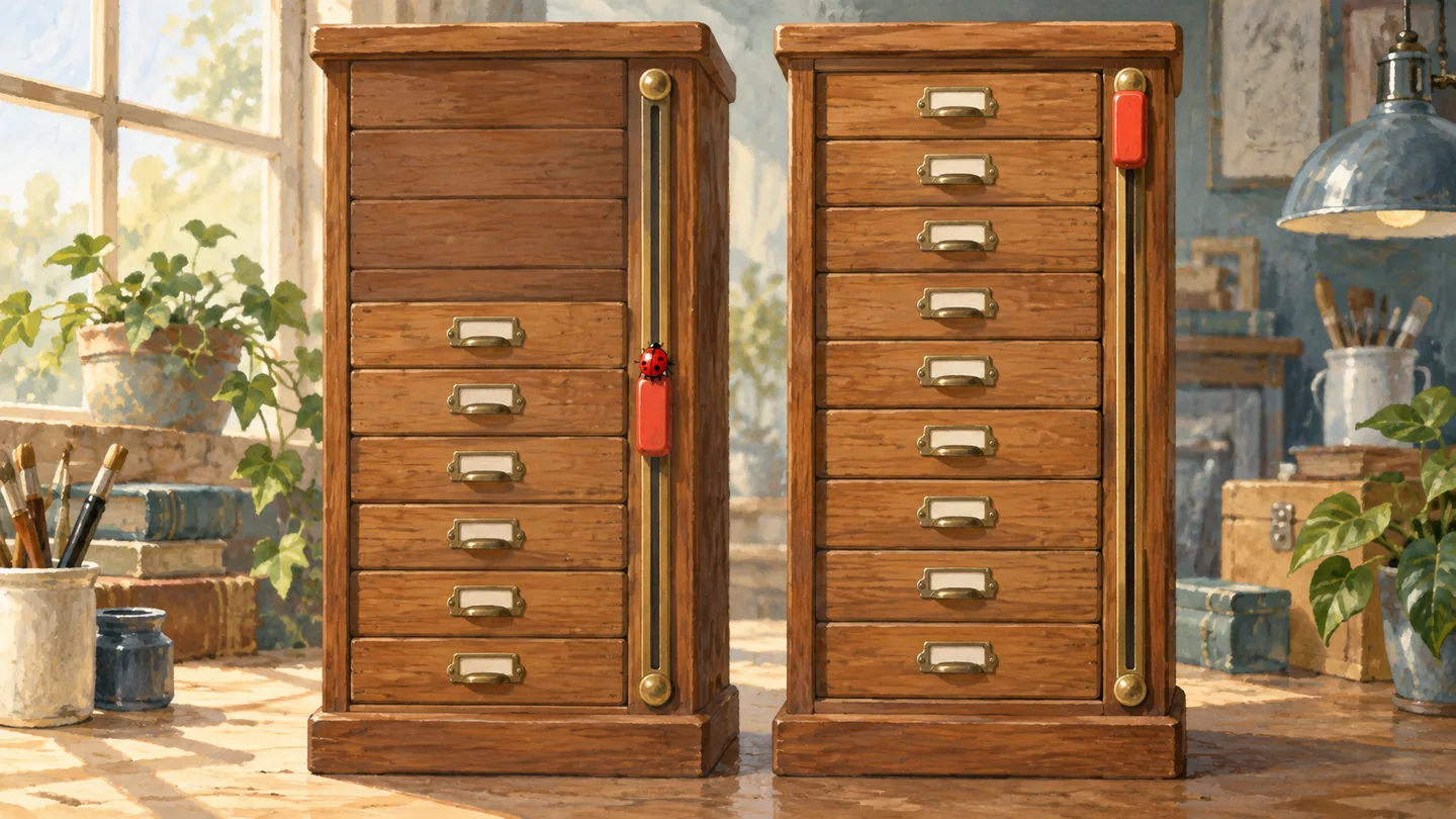 Two cabinets show a scrollbar starting in the middle and at the top