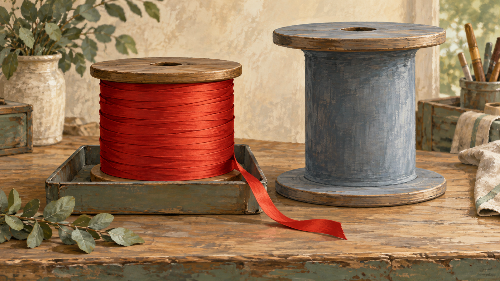 A fully wound ribbon spool has no capacity left beside a larger empty spool