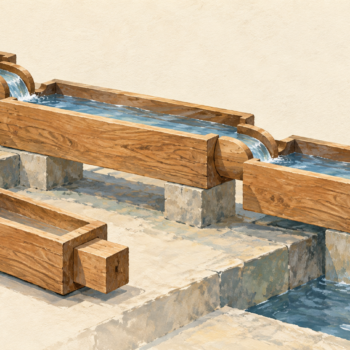 Matching aqueduct couplings carry water while a mismatched spare segment remains separate