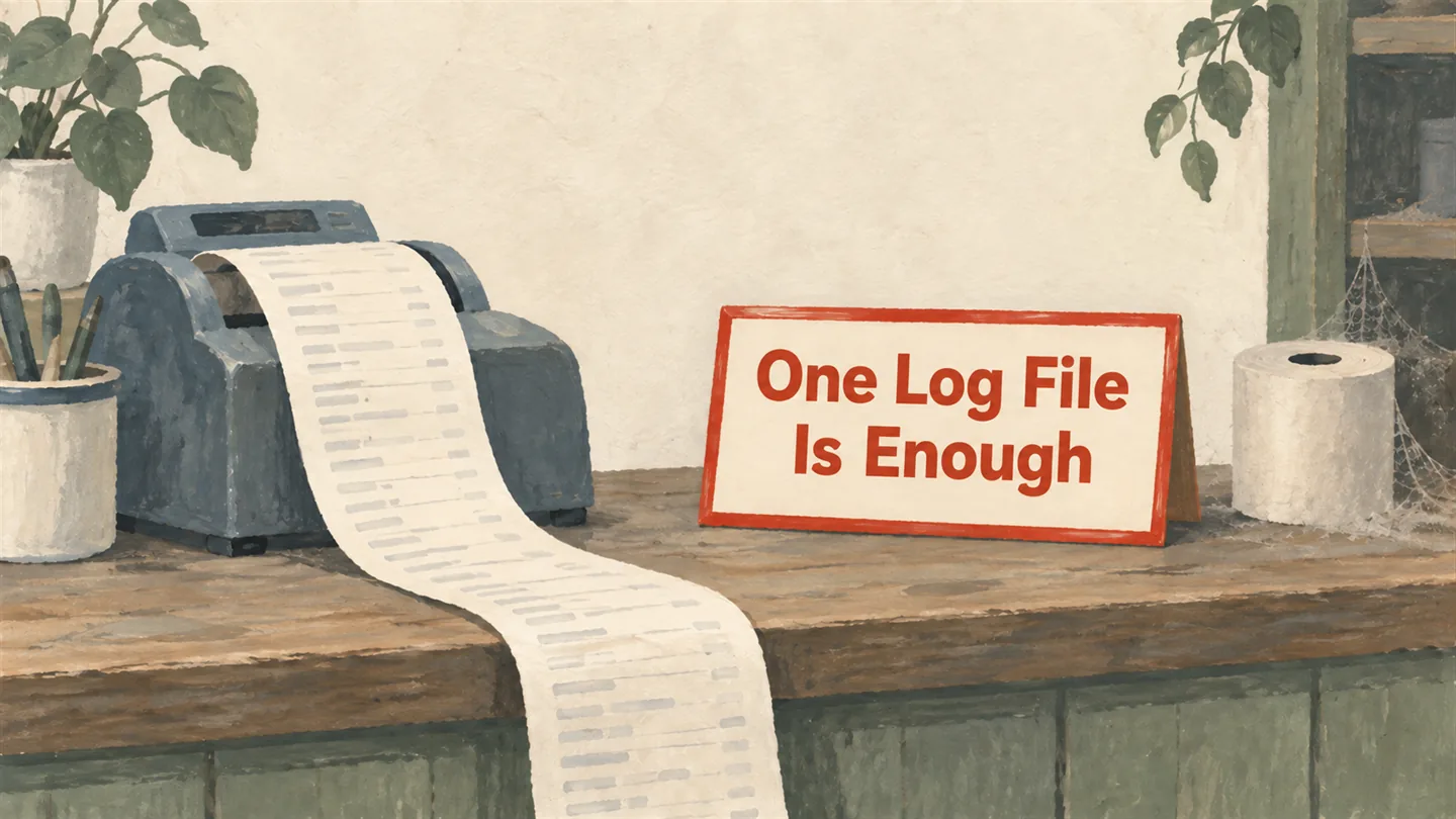 Illustrated cover: One Log File Is Enough