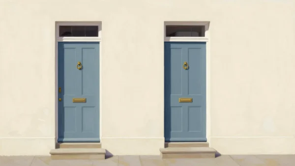 Two matching doors belong to one building
