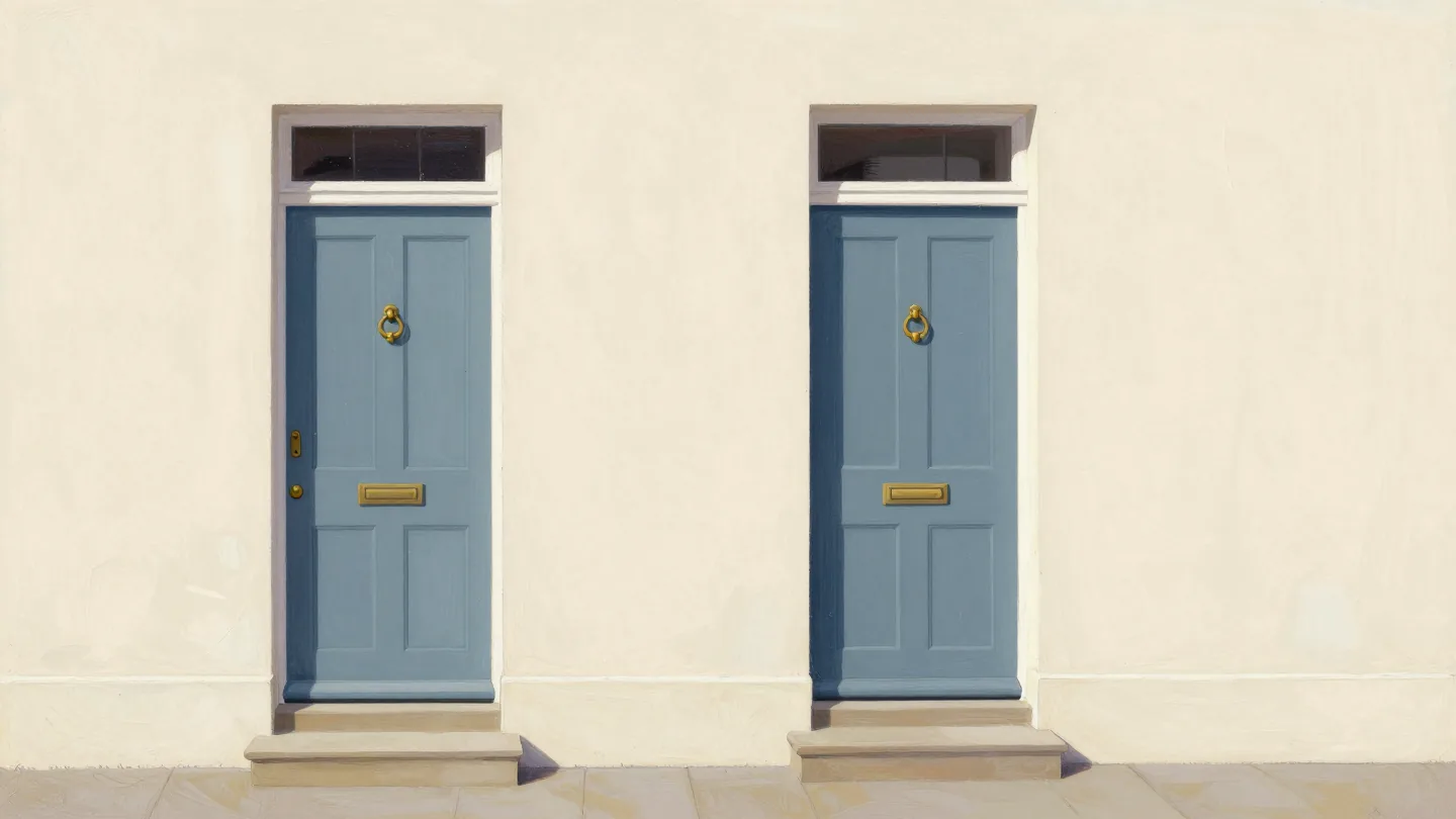 Two matching doors belong to one building