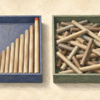 An ordered tray exposes the longest rod while a mixed tray requires searching