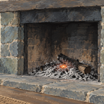 Ash and a remaining ember indicate a recent fire without revealing its complete history