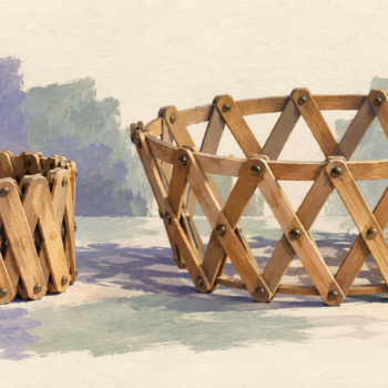 The same accordion basket construction appears compact and expanded
