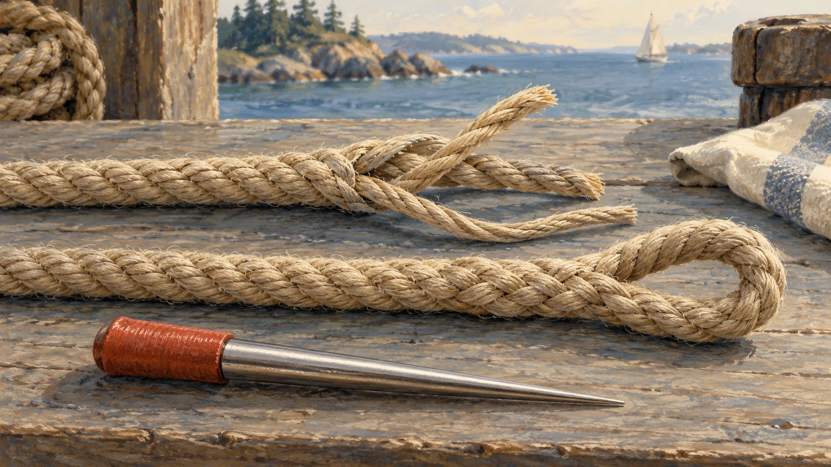 A rope splicing fid separating paired strands before joining a single strand