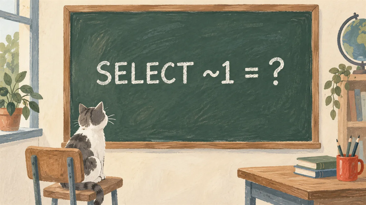 Illustrated cover: SELECT ~1 = ?