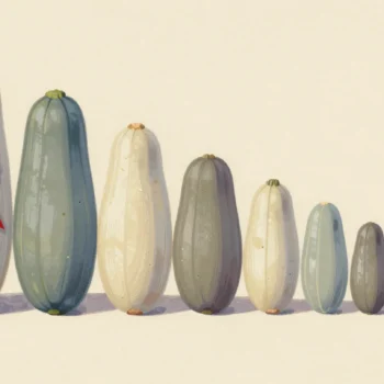 A hand pinning a red rosette on the largest marrow in a row already arranged by size on a village show table.