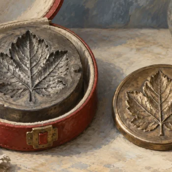 An electrotype mold kept separately beside an impression made from it